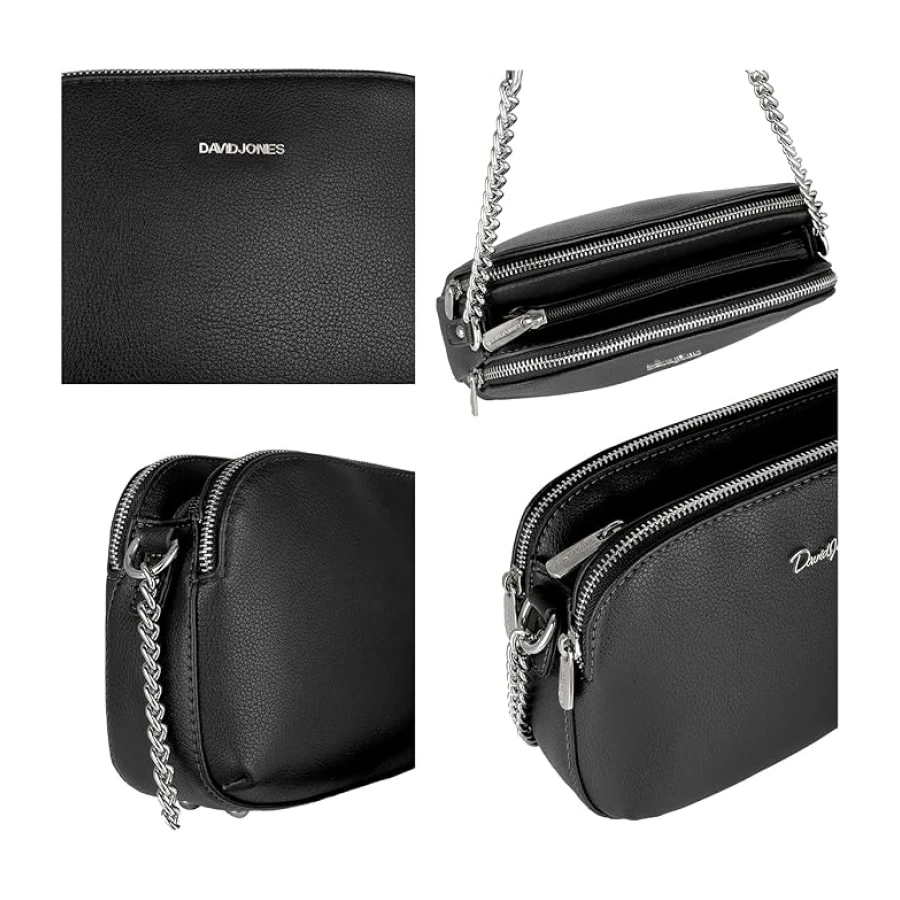 David Jones - Bolso Bandolera Multibolsillos Mujer - Bolsos Hombro Cartera Cuero PU - Crossbody Messenger Mensajero - Bolso Cruzados Muchos Bolsillos - Moda Viaje Ciudad - Negro