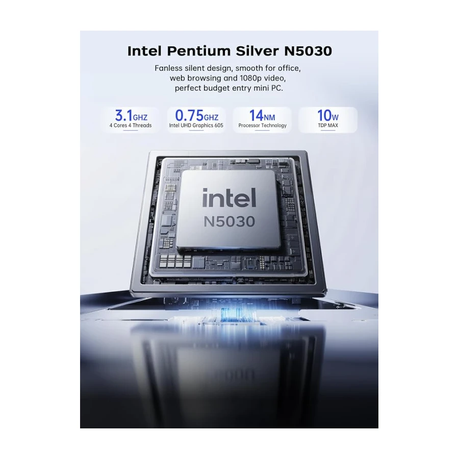 ACEMAGICIAN AK1PLUS Mini PC, Intel N5030(3,1 GHz) 12GB LPDDR4 256GB SSD | Mini Ordenadores Doble Pantalla 4K@60Hz (2×HDMI 2.0), WiFi 5, BT 4.2, LAN – para Oficina y Hogar