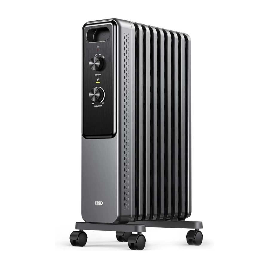 Dreo Radiador de aceite con 9 aletas 2000W, calefactor eléctrico silencioso para dormitorio, termostato ajustable, protección contra sobrecalentamiento y vuelco, seguridad infantil, bajo consumo