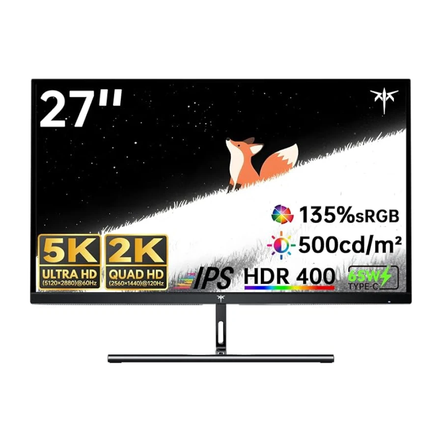 KTC Monitor 5K 27 Pulgadas | Modo Dual 5K (5120x2880) @60Hz / 2K@160Hz | 99% DCI-P3, 100% sRGB, ΔE＜2 | 1 x USB C de función Completa, 2 x USB A 3.0 | HDR400 | Compatible con Mac Mini