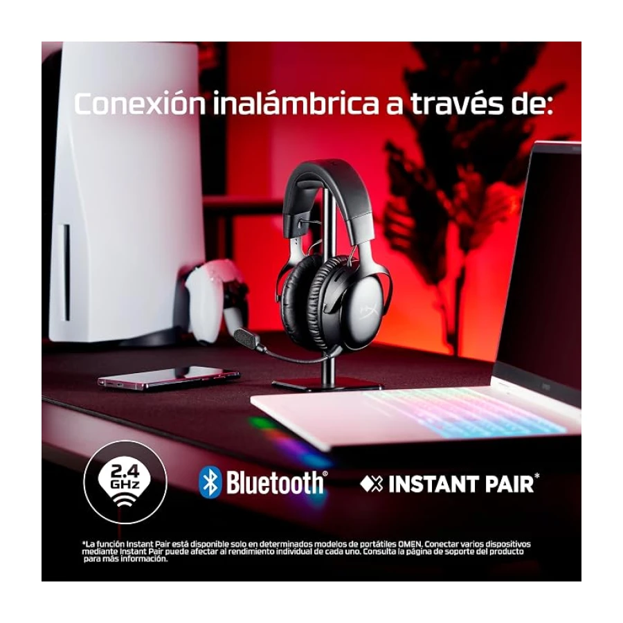 HyperX Cloud III S - Auriculares Gaming inalámbricos, Bluetooth, 2.4Ghz, PC, PS5, Xbox, Drivers 53 mm, DTS, micrófono 10mm, batería hasta 200h, Rojo-Negro