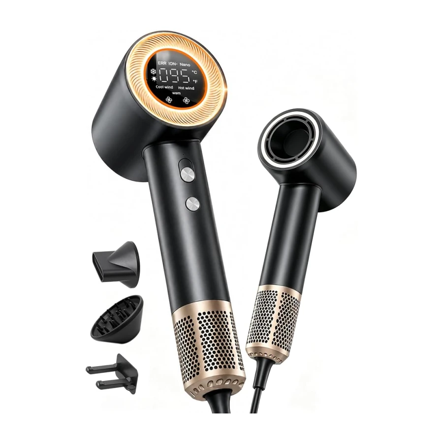Vasip Professional Hair Dryer with Diffuser and Nozzles, 59 dB Low Noise Ionic Hair Dryer, 160,000 RPM Brushless Motor, Hair Dryer with 4 Temperatures and 2 Speeds, Black