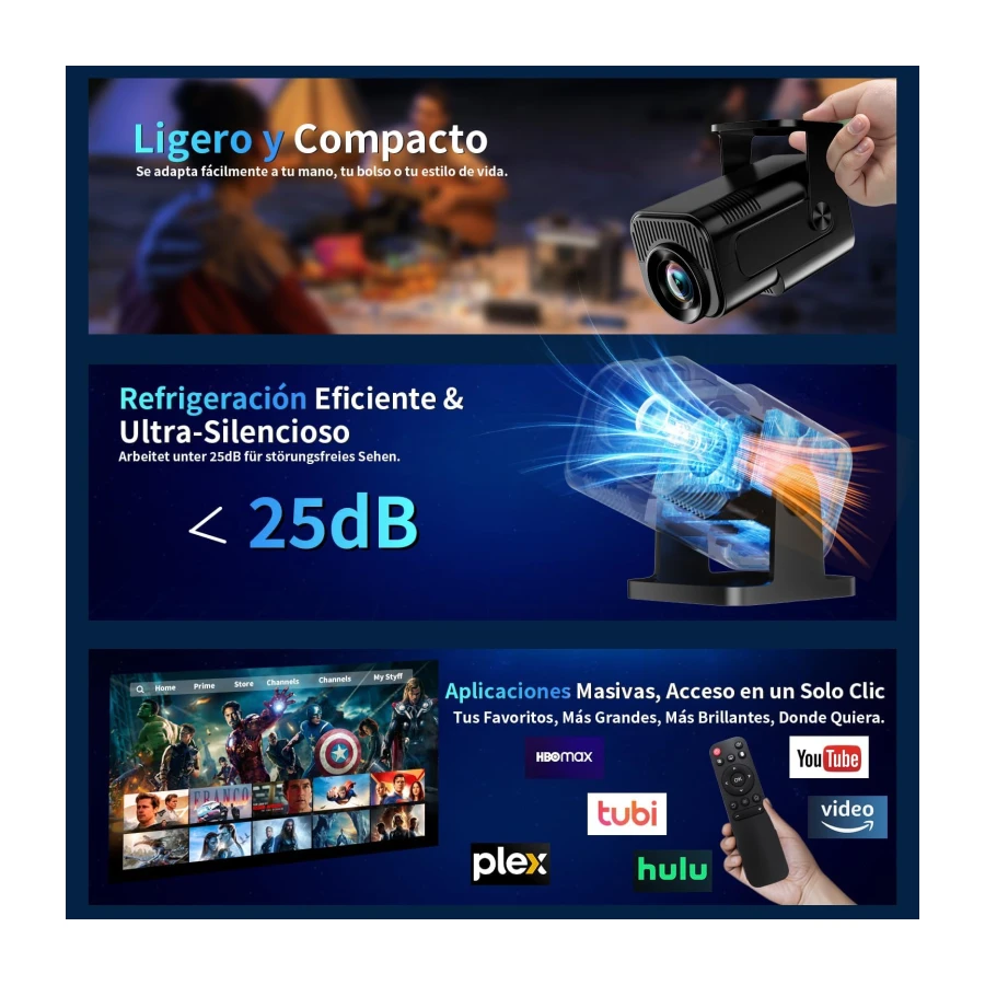 [App Integrada & 2026 Upgraded] Mini Proyector 4K 1080P Proyector Vídeo con WiFi 6 Bluetooth 5.2 Support Gira 270° Corrección Trapezoidal Automática para HDMI/TV Stick/PC/USB, Negro