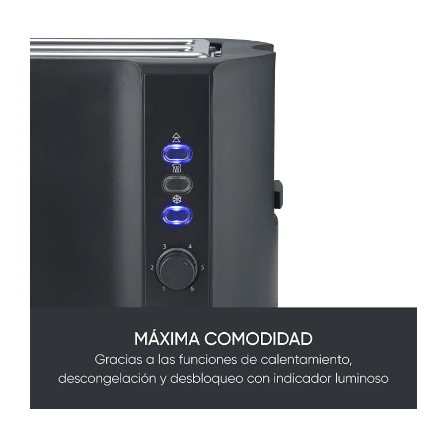 Severin Tostadora de ranura larga, 4 rebanadas con accesorio integrado para panecillos, 2 ranuras de tostado largas, niveles de calentamiento ajustables, 1.400 W, negro mate, AT 2591