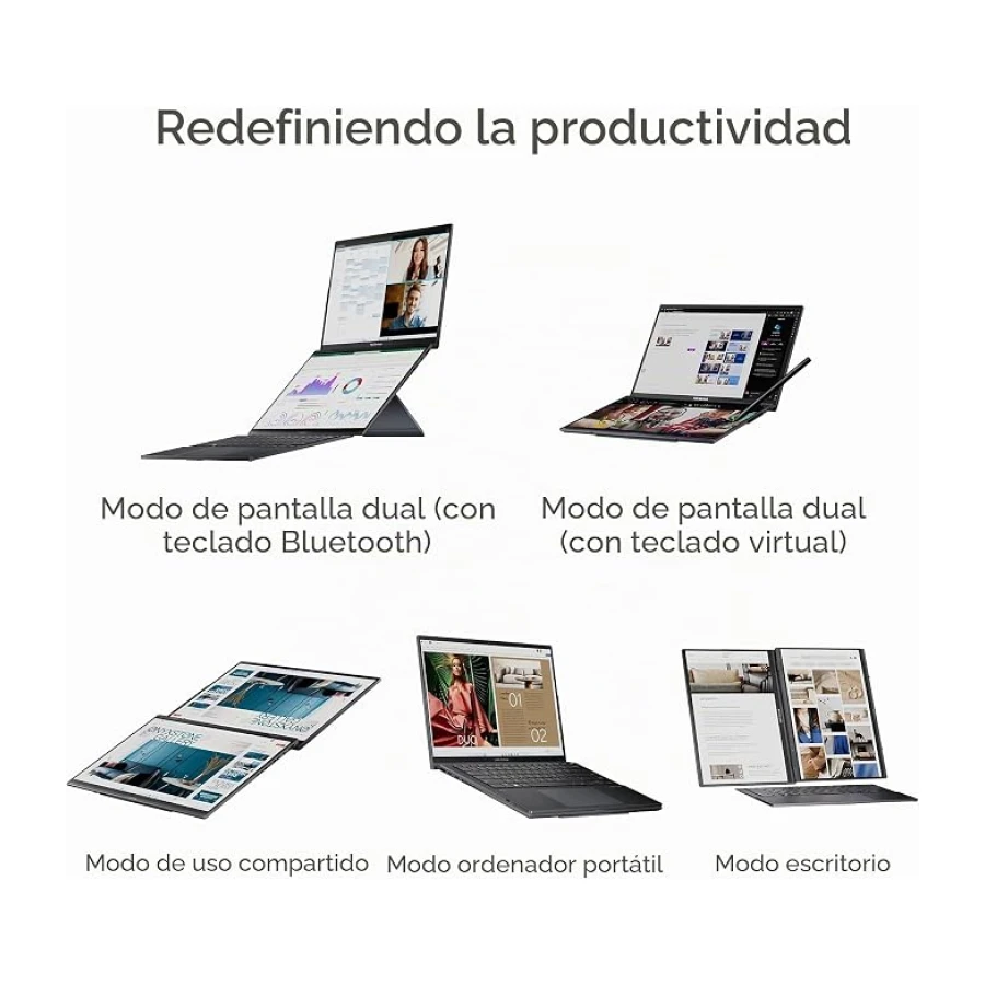 ASUS - Ordenador portátil Zenbook Duo, Doble Pantalla táctil OLED 3K 120Hz, Certificado Intel EVO, procesador Intel Core Ultra 9 185H, Tarjeta gráfica Intel ARC, 32 GB de RAM, 1 TB SSD, Windows 11
