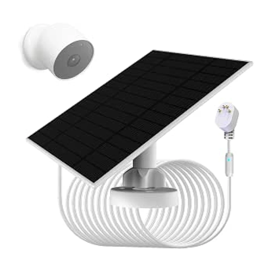 1 paquete, panel solar de 6 W con luz de respiración de alerta de carga, compatible con cámara Google Nest para exteriores e interiores y segunda generación (versión de batería), fácil instalación