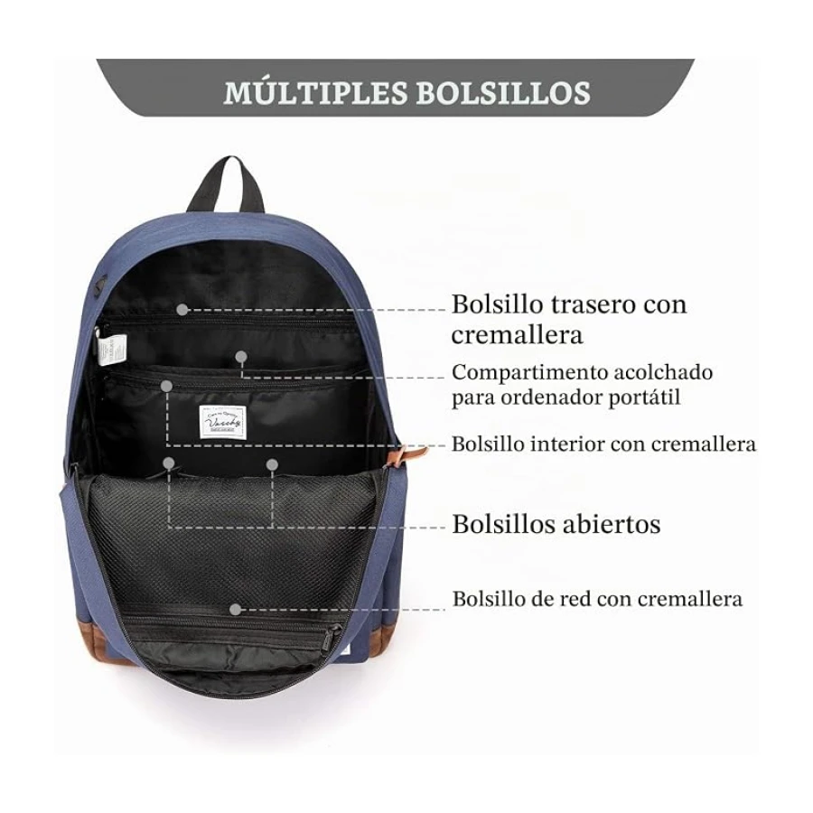 VASCHY Mochila Escolar 23L para Adolescente Universidad Uso Casual Viaje