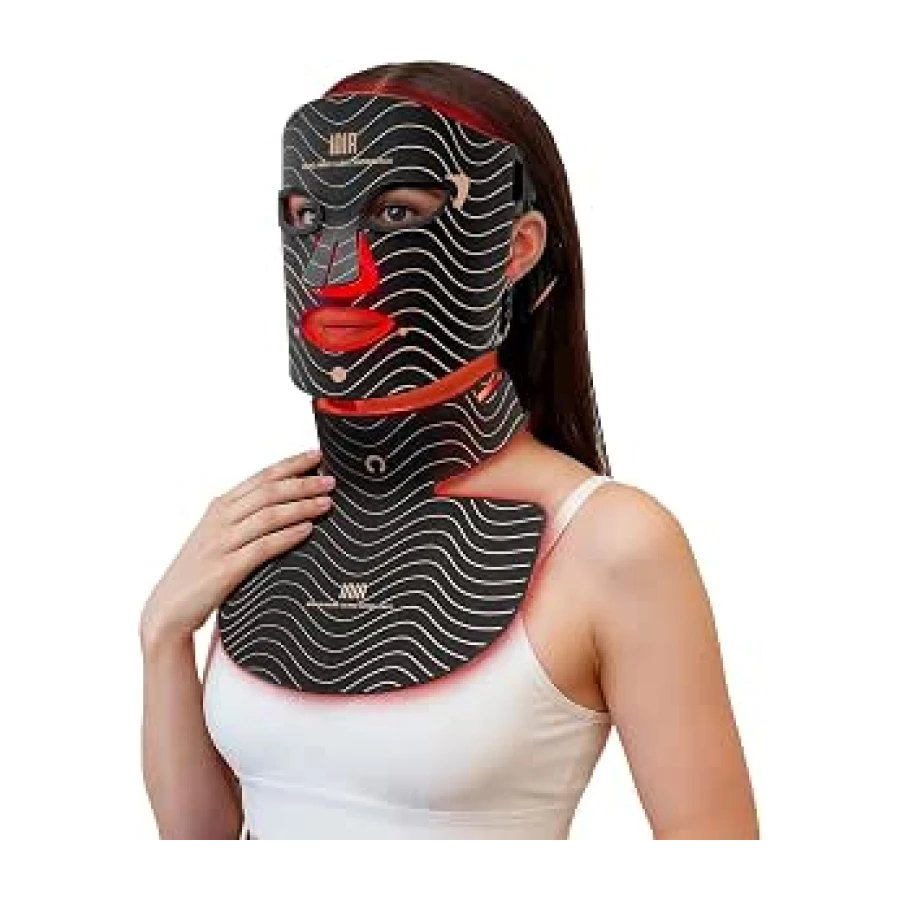 INIA GLOW Máscara LED Facial y Cuello, Luz Roja, Amarilla y Azul, 4 Modos