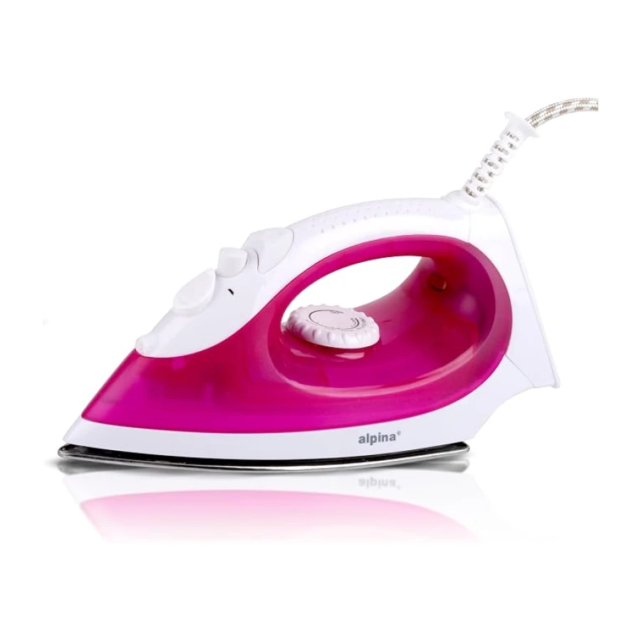 Alpina Steam Iron - Vaporizador para ropa 2000W - Temperatura ajustable - Suela de acero inoxidable - Rosa