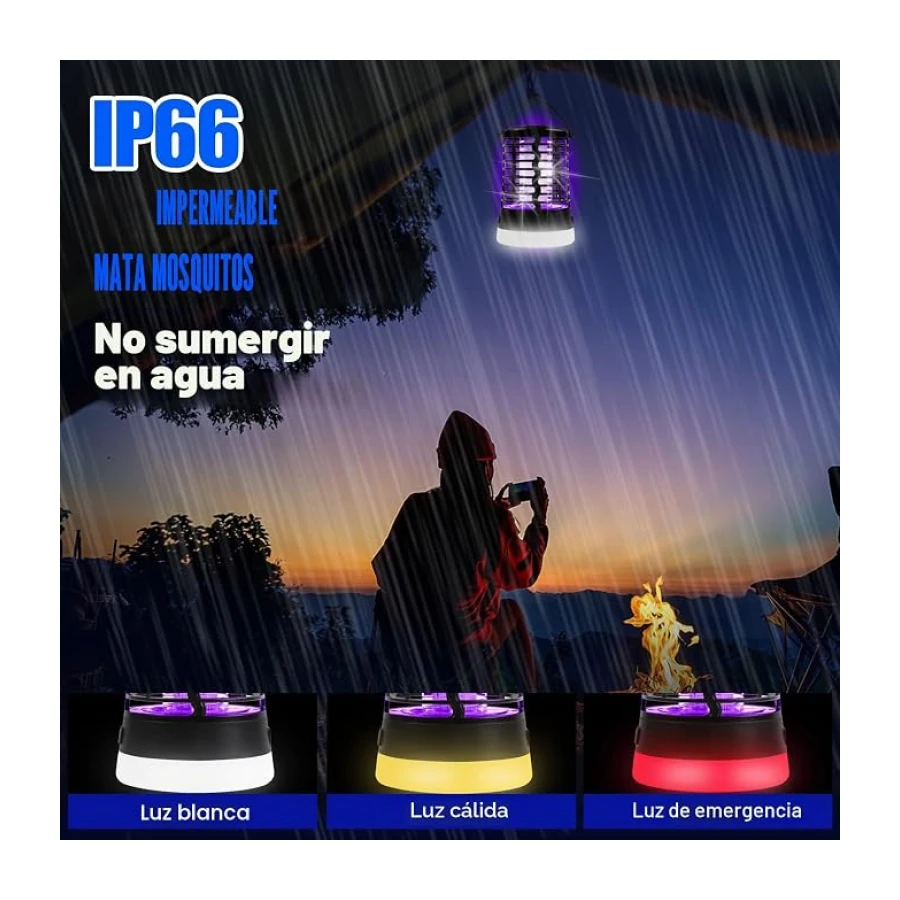 TEPENAR Matainsectos eléctrico Repelente de Mosquitos - Lámpara antimosquitos IP65 Resistente al Agua con Carga USB 3 Modos de luz lámpara de Camping con Gancho para Colgar para Camping, Jardines