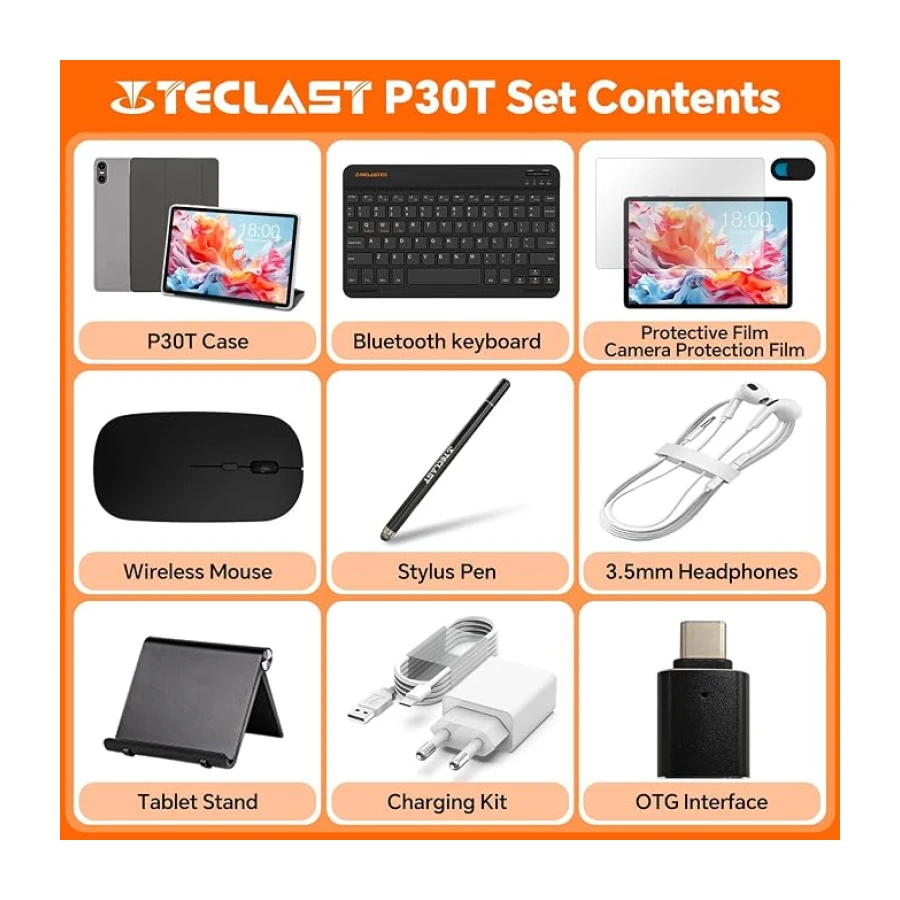 TECLAST P30T 120Hz Tablet 10" con 10 Accesorios Android 16, 16GB+128GB+5TB