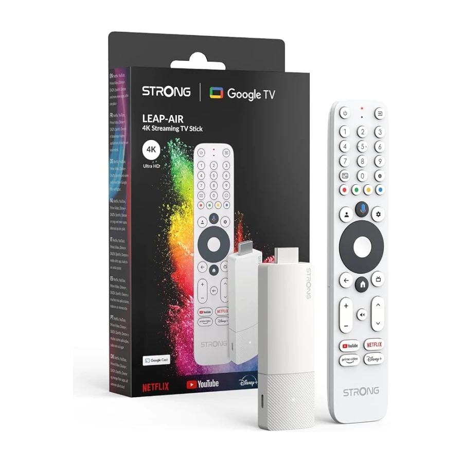 Strong Leap-Air Stick TV 4K UHD, Android 11, Wi-Fi, Asistente de Voz de Google, HDR10+, Netflix, Prime Video, Youtube, Disney+ (Blanco)