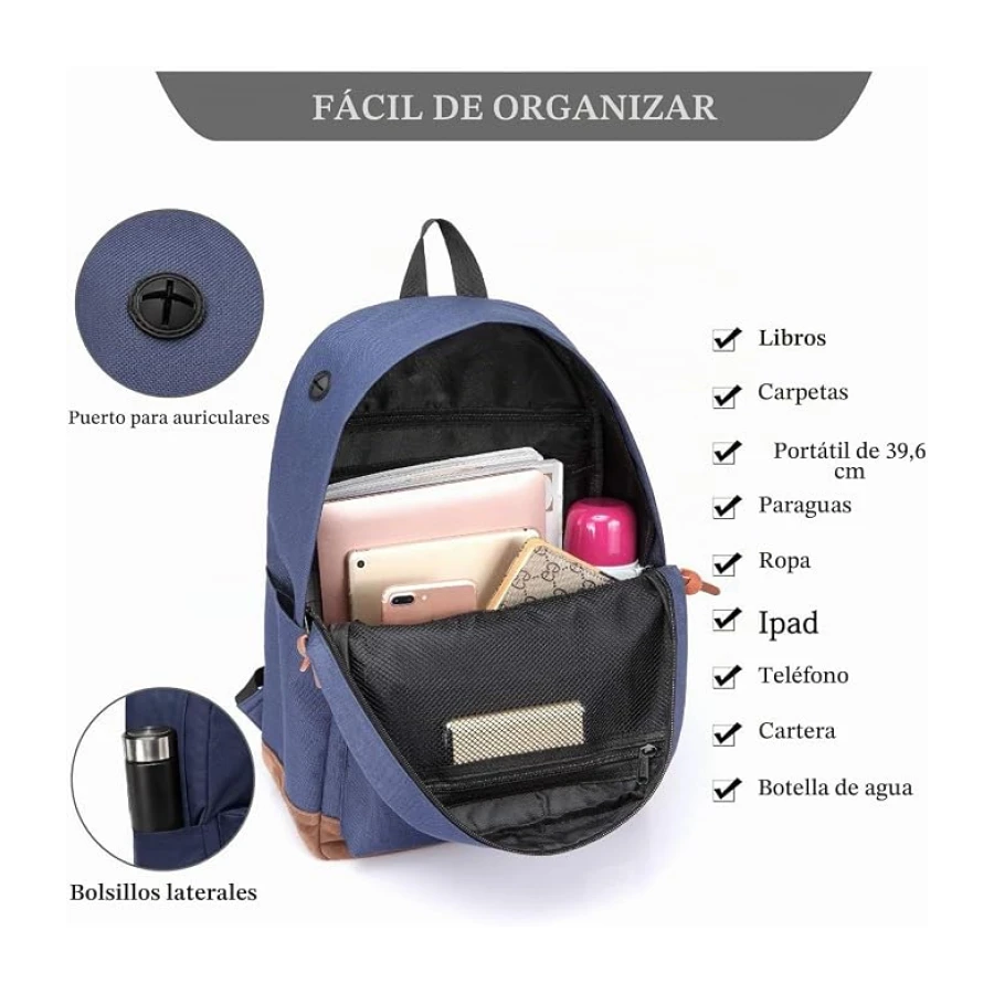 VASCHY Mochila Escolar 23L para Adolescente Universidad Uso Casual Viaje