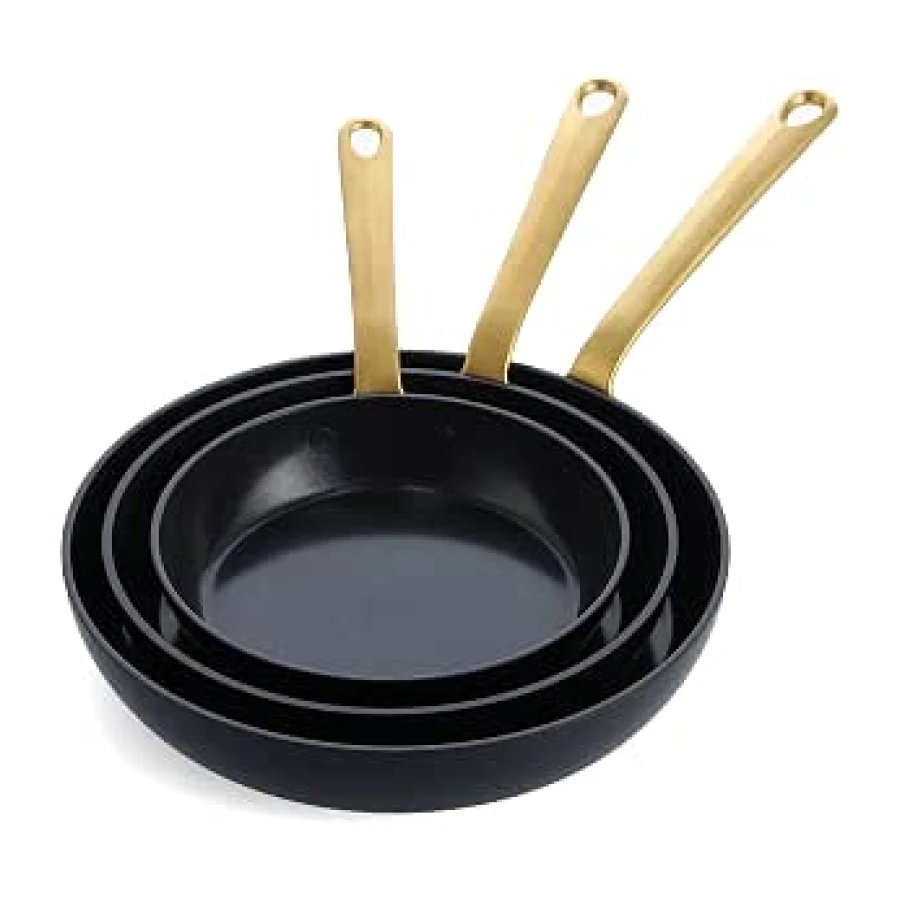 GreenPan Craft Juego de 3 Sartenes de Cerámica Antiadherente Saludable con Protector de Sartén,20 cm 24 cm & 28 cm,Sin PFAS,Mango de Acero Inoxidable,Inducción,Apto para Lavavajillas e Horno,Negro