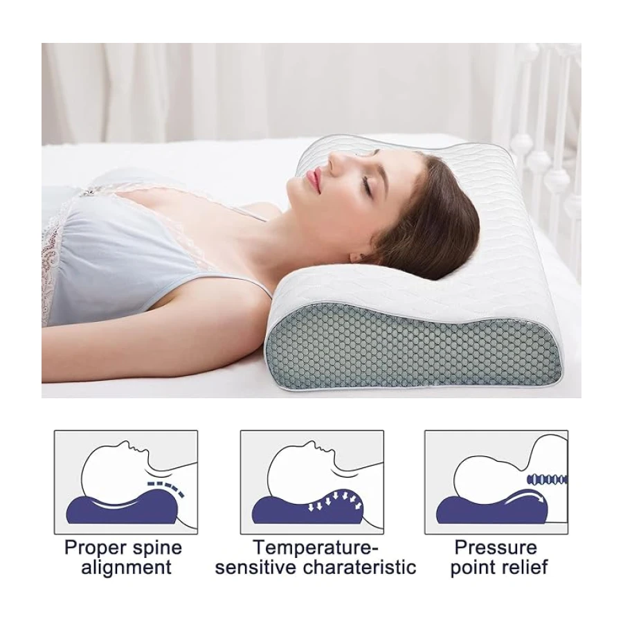 Fityou Almohada Viscoelastica, Almohada Cervical Antiacaros con 3D Malla, Almohada Ortopedica Diseño Ergonómico Terapéutico Reduce Dolores Cervicales, Funda de Bambú Extraíble y Lavable