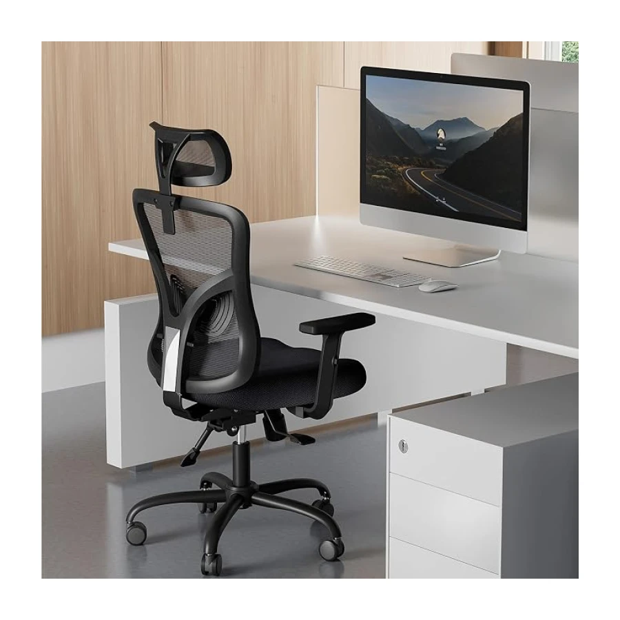 NOBLEWELL Silla de Oficina Ergonómica con Soporte Lumbar, Reposacabezas 2D, Reposabrazos Ajustable, Cojín Mejorado, Inclinación de 130°, Silla para Oficina en Casa