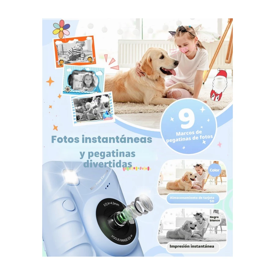 TIATUA Camara Fotos Infantil instantanea, 3,0'' HD 48 MP Cámara Instantánea para Niños con Tarjeta de 32 GB y 3 Rollos de Papel, Regalo para Niños y Niñas de 3 a 12 Años (Azul)