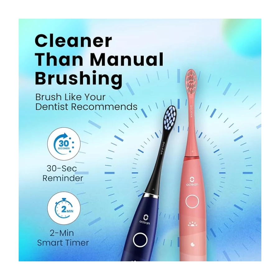 Oclean Find Cepillo de dientes eléctrico sónico set, con 180 días de duración, 76000 Movimientos por minuto, 5 Modos, IPX7 y Temporizador, Cabezal de DuPont, Rojo+Azul
