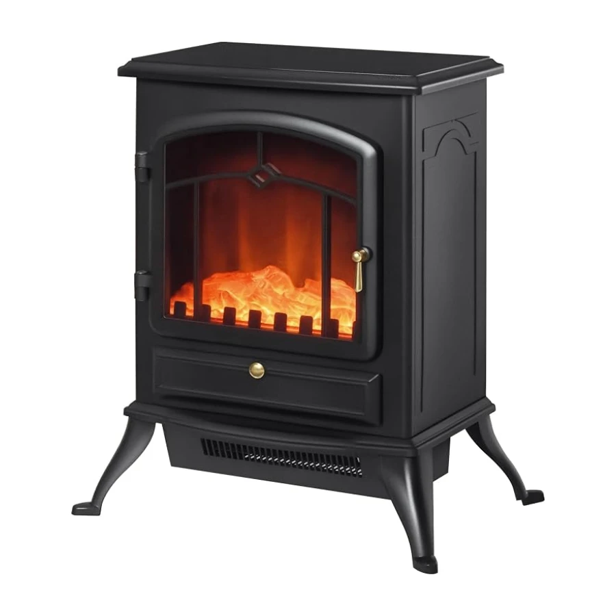 HOMCOM Chimenea Eléctrica Portátil 1000/2000W 15-20 m² 45x28x54 cm Negro