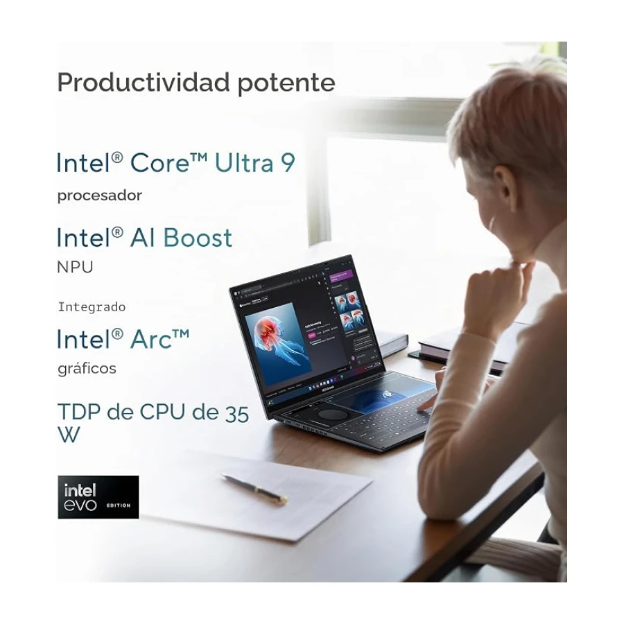 ASUS - Ordenador portátil Zenbook Duo, Doble Pantalla táctil OLED 3K 120Hz, Certificado Intel EVO, procesador Intel Core Ultra 9 185H, Tarjeta gráfica Intel ARC, 32 GB de RAM, 1 TB SSD, Windows 11