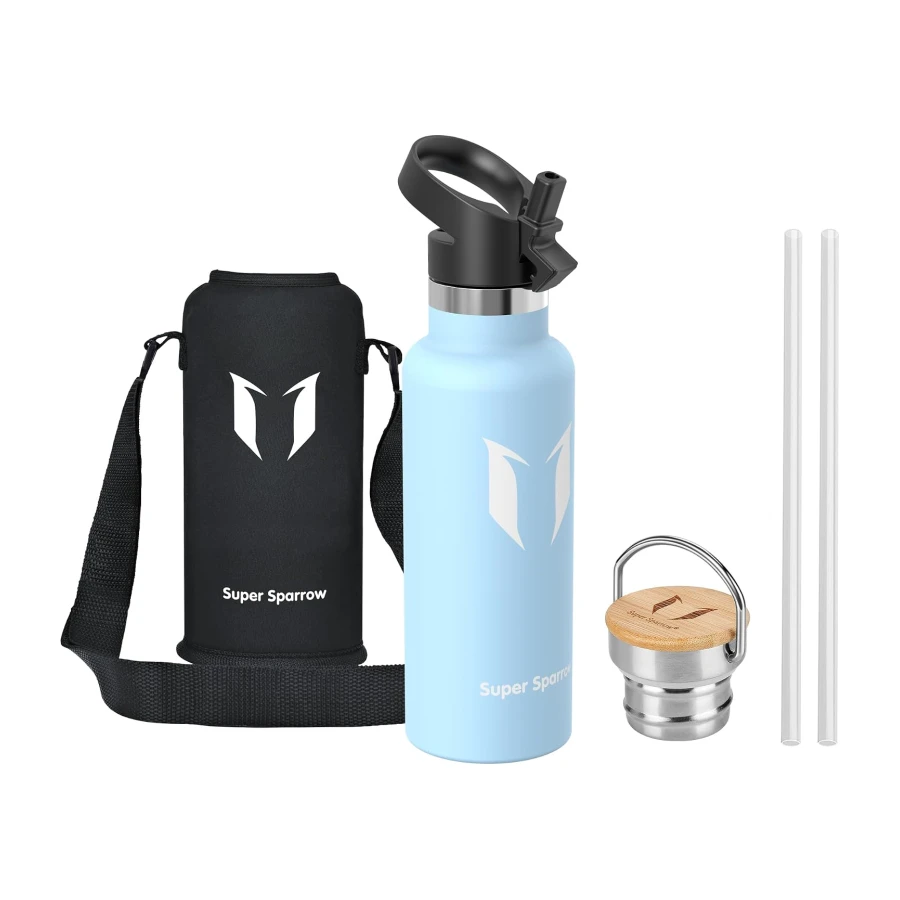 Sparrow Stainless Steel Water Bottle 500ml & 750ml &1L - Bottle with Straw | BPA & Leak Free, Dishwasher, Sport, Gym, Office, TwistTrail Thermal Bottle Straw Lid, Handle Lid & Cover