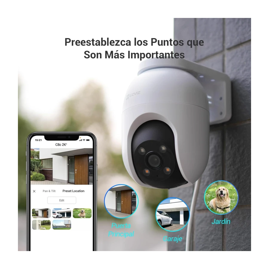 EZVIZ Cámara Vigilancia WiFi Exterior 360°,2K+ Cámara IP de Seguridad,Visión Nocturna a Color,Detección IA de Personas/Vehículos,Seguimiento Zoom Auto,Audio Bidireccional,Sirena, Alexa/Google,C8c 4MP