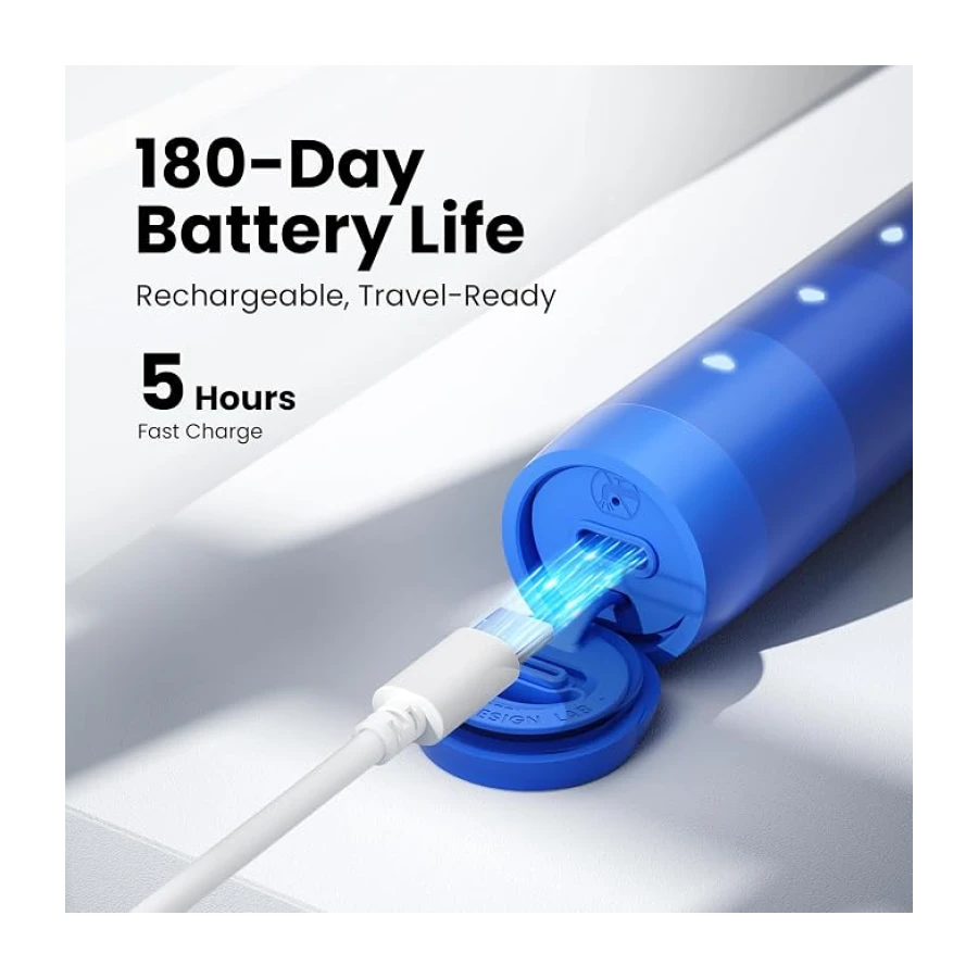 Oclean Find Cepillo de dientes eléctrico sónico set, con 180 días de duración, 76000 Movimientos por minuto, 5 Modos, IPX7 y Temporizador, Cabezal de DuPont, Rojo+Azul