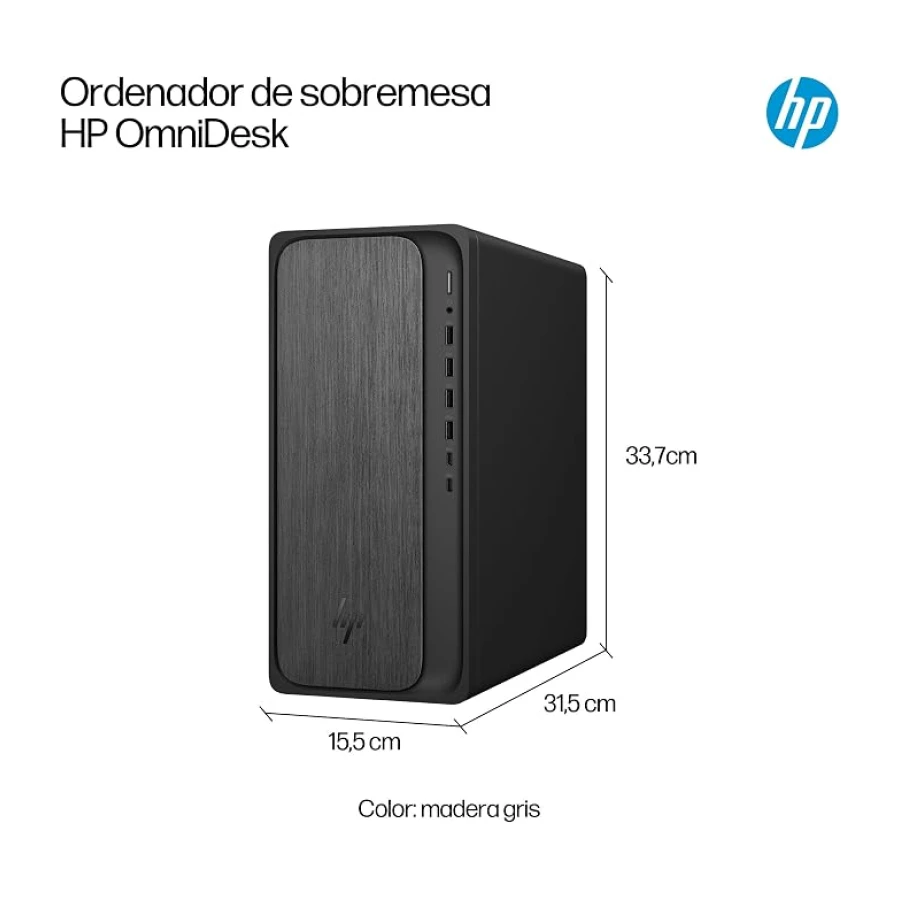 HP OmniDesk, Ordenador de Sobremesa con IA, AMD Ryzen 7 8700G, 16GB RAM, 1TB SSD, Wi-Fi 6, Windows 11 Home, Gráficos AMD Radeon, PC Torre para Trabajo, Productividad y Gaming, Negro