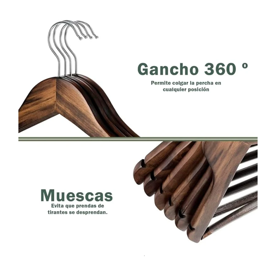 MERCURY TEXTIL - Perchas Ropa de Madera Natural (Marrón, 40 Unidades)