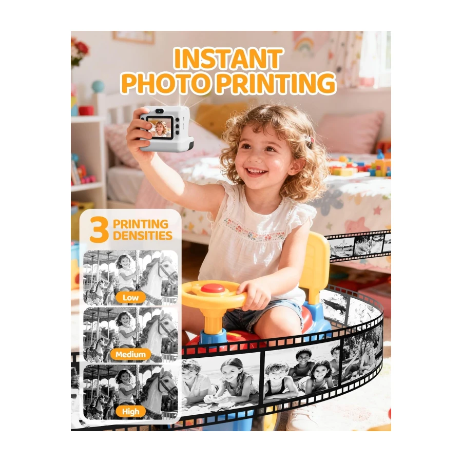 CalineGam Camara Fotos Infantil Instantanea, HD 1080P Cámara Instantánea para Niños con Tarjeta de 32G y 3 Rollos de Papel, Lentes Dobles, Regalo para Niños y Niñas de 3 a 12 Años