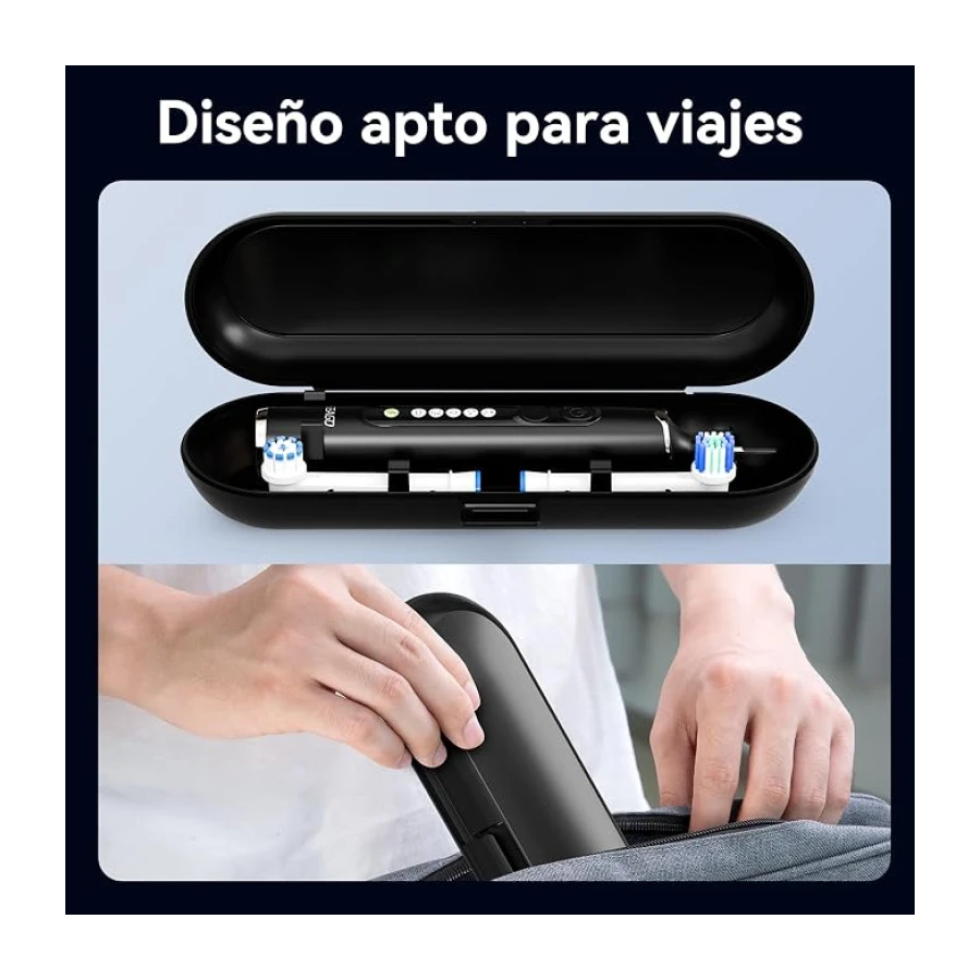 Seago Cepillo Electrico Recargable, Cepillo de Dientes Eléctrico Rotativo con Estuche de Viaje,8 Cabezas para la familia,5 Modos, Temporizador 2 Min,IPX7, SG2607, Negro