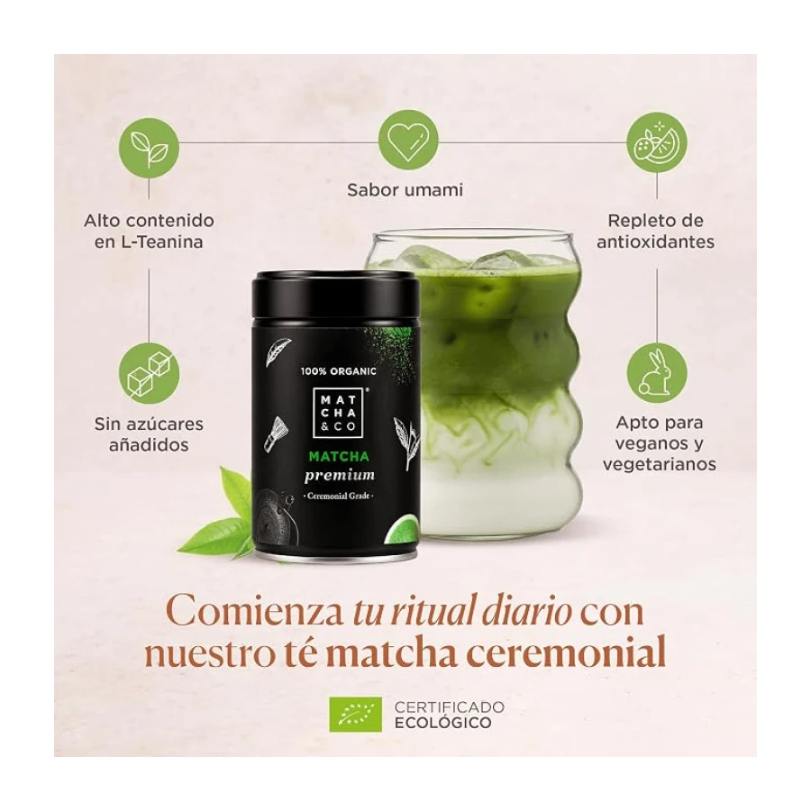 Matcha & CO Té Matcha en Polvo Premium 100% Ecológico, Orgánico y Natural 80g – Té Verde en Polvo Ceremonial de Japón
