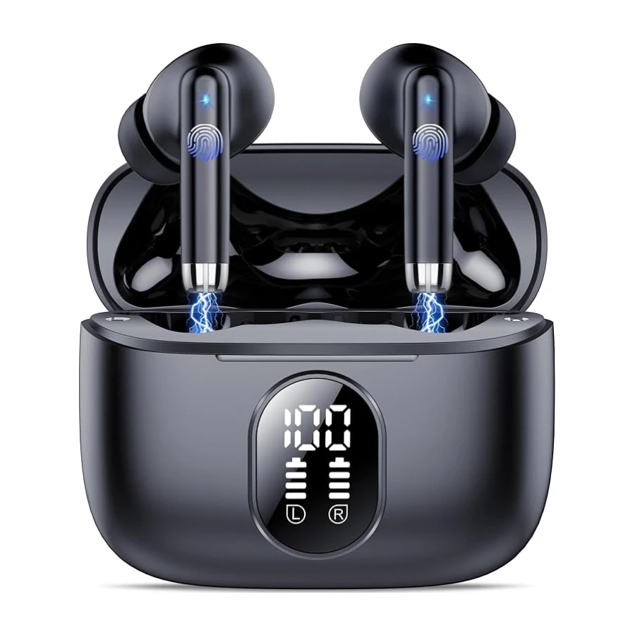 QXQ S26 Auriculares Inalambricos Bluetooth 5.4 con ENC Reducción de Ruido | 6D Estéreo Cascos Inalambricos Bluetooth, 40 Horas Headphones con Pantalla LED, IP7 Impermeable Earbuds, Control Táctil,USB-C