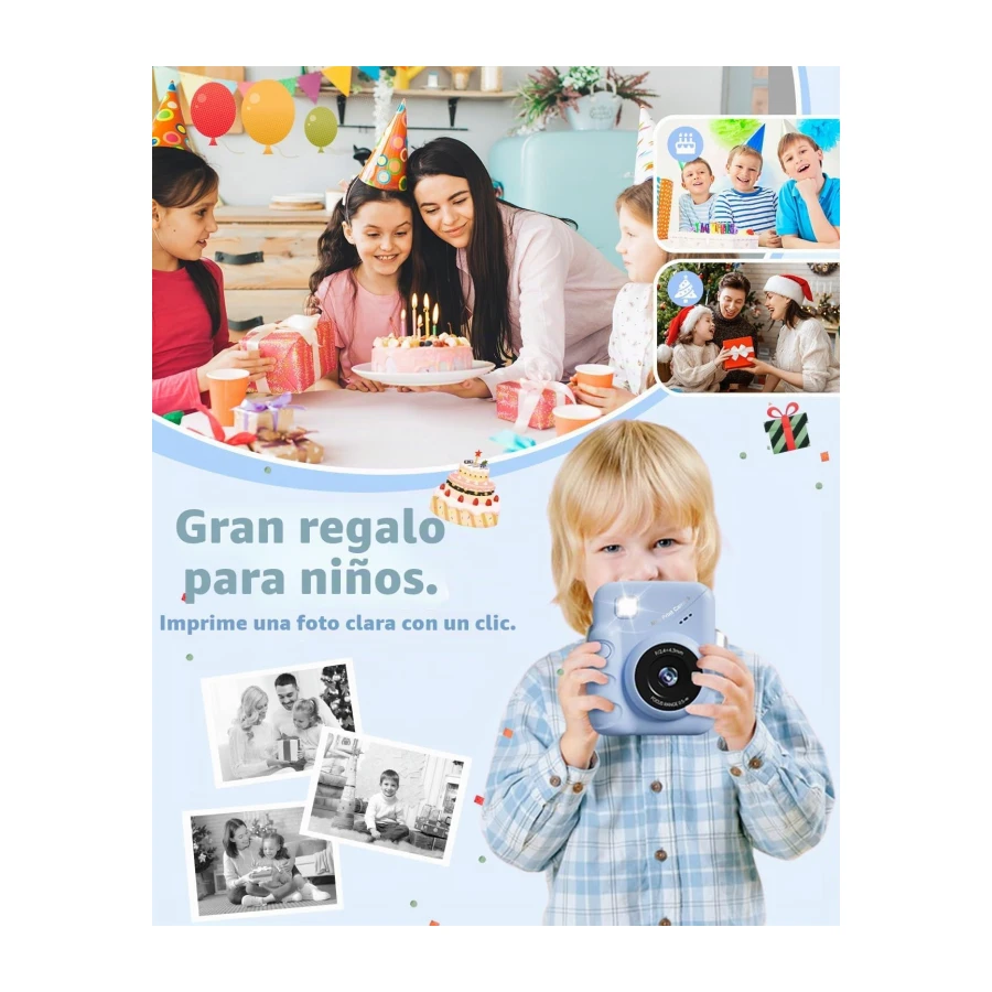 TIATUA Camara Fotos Infantil instantanea, 3,0'' HD 48 MP Cámara Instantánea para Niños con Tarjeta de 32 GB y 3 Rollos de Papel, Regalo para Niños y Niñas de 3 a 12 Años (Azul)