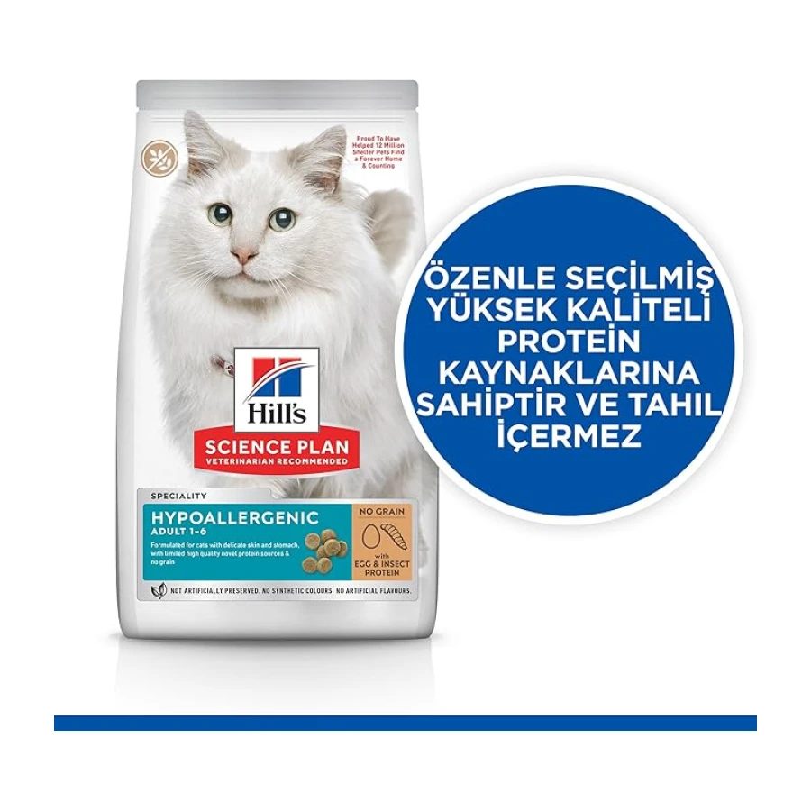 Hill's Science Plan Hypoallergenic Yumurta ve Böcek Proteinli Kedi Maması 1,5kg