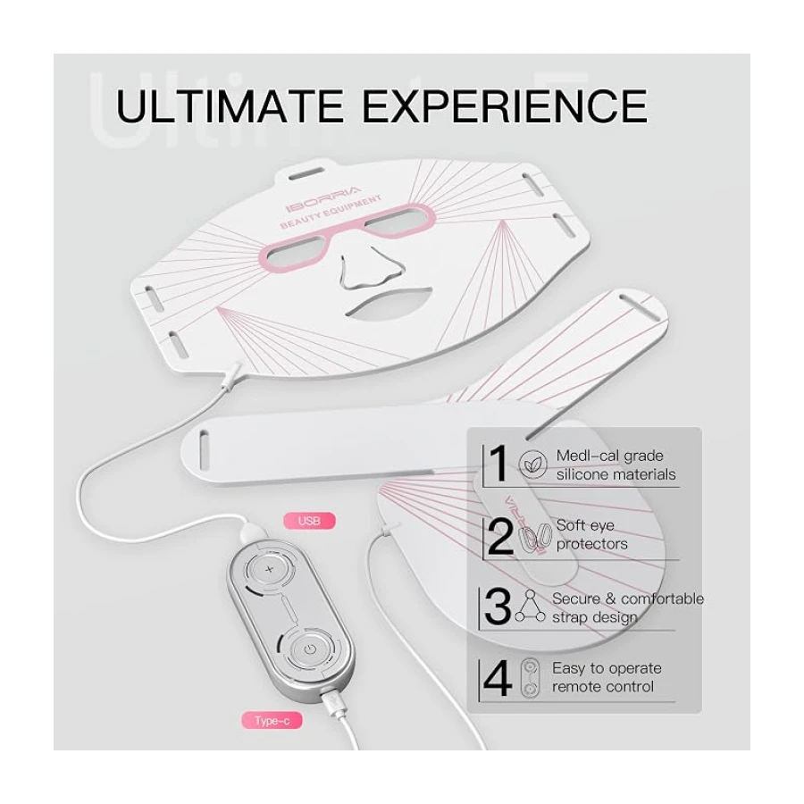 Máscara Facial LED para Rostro Cuello y Escote, Terapia de Luz