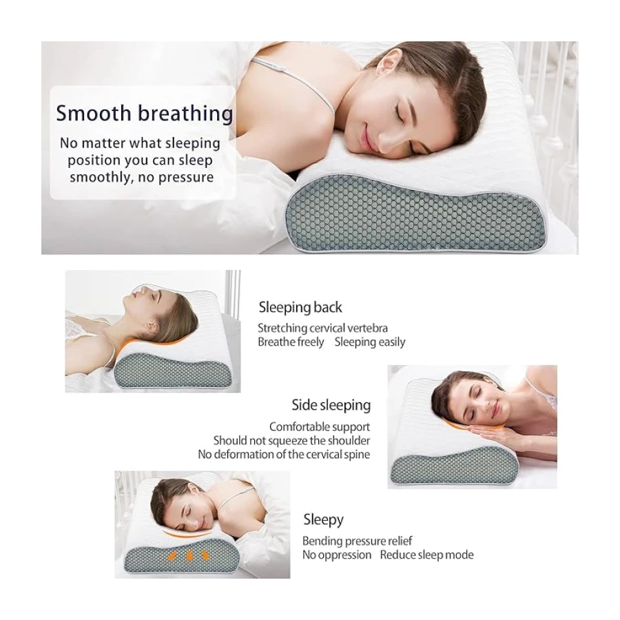 Fityou Almohada Viscoelastica, Almohada Cervical Antiacaros con 3D Malla, Almohada Ortopedica Diseño Ergonómico Terapéutico Reduce Dolores Cervicales, Funda de Bambú Extraíble y Lavable