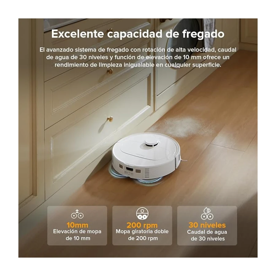 roborock Robot Aspirador QV 35A Set, Dos mopas giratorias elevables, Blanco | 8000Pa de succión, Cepillos antienredos, Tecnología reactiva para evitar obstáculos