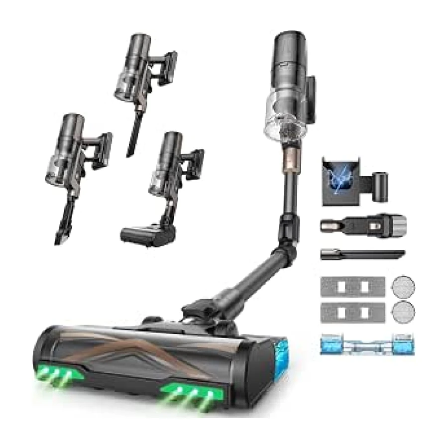 Proscenic Aspiradora sin Cable 70Mins/70kPa/680W, Autoportante y Plegable, con Cepillo Anti-Enredo y Depósito de Agua, Escoba Aspiradora sin Cable para Pelo de Mascotas/Suelos/Alfombras