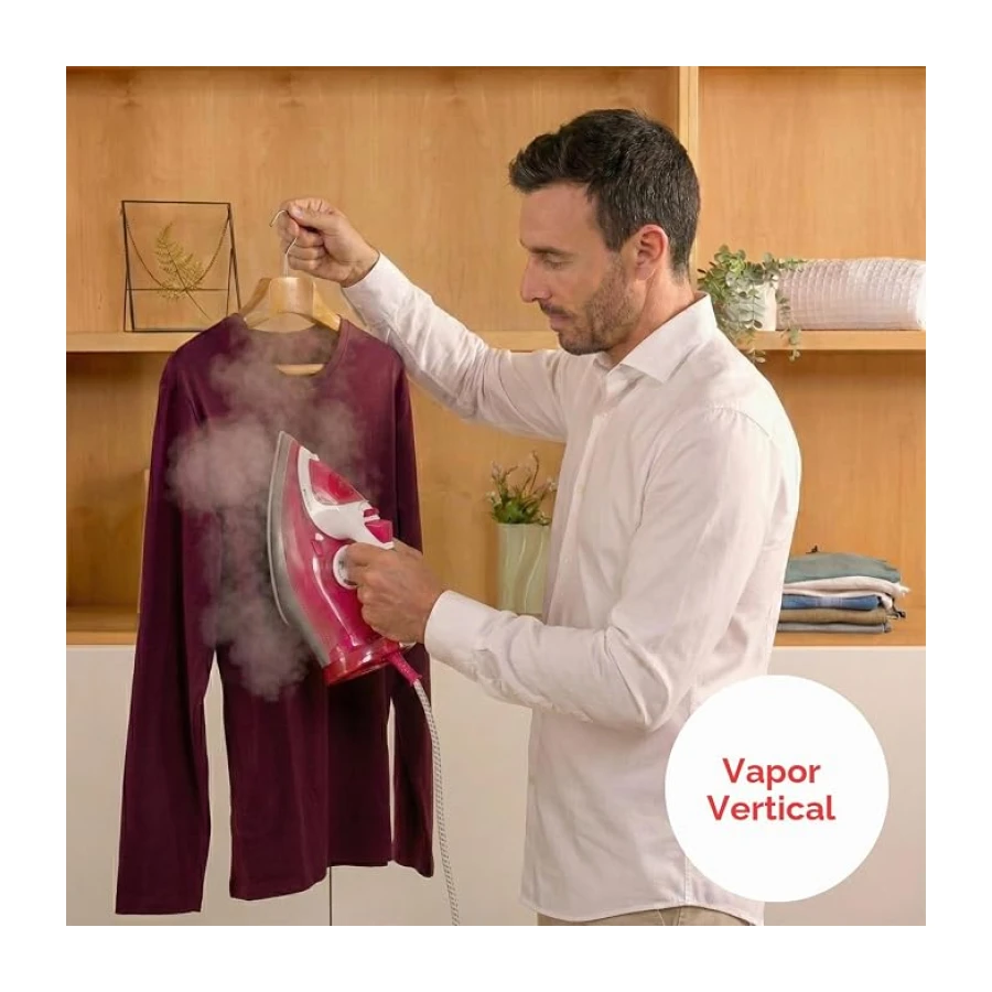 Solac - Plancha de Vapor PV2029 Optima 3.0, 2800W Potencia, Golpe de Vapor 180 g/min, Vapor Continuo 40 g/min, Vapor Vertical, Antical, Suela Cerámica, Punta de Precisión, Rojo y Blanco