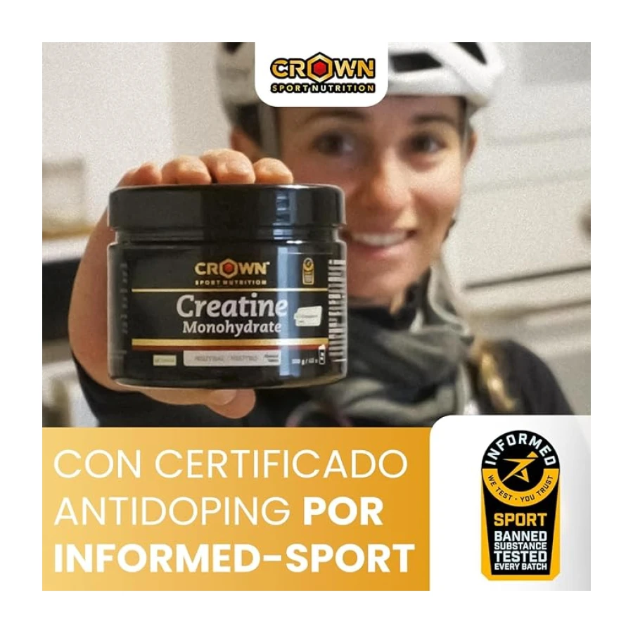 Crown Sport Nutrition Creatine Monohydrate Creapure | Creatina Monohidratada Creapure 300g Polvo | Creatina Monohidrato Vegana Sin Gluten | Recuperador Muscular | Informed Sport Sin Alérgenos