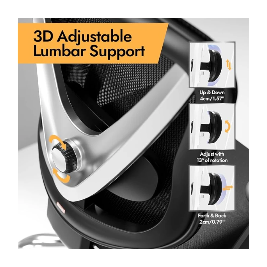 HOLLUDLE Silla de Oficina ergonómica con Soporte Lumbar 3D y reposabrazos 3D Ajustables – Diseño en Forma de V, Silla de Escritorio cómoda para Oficina y hogar, Negra