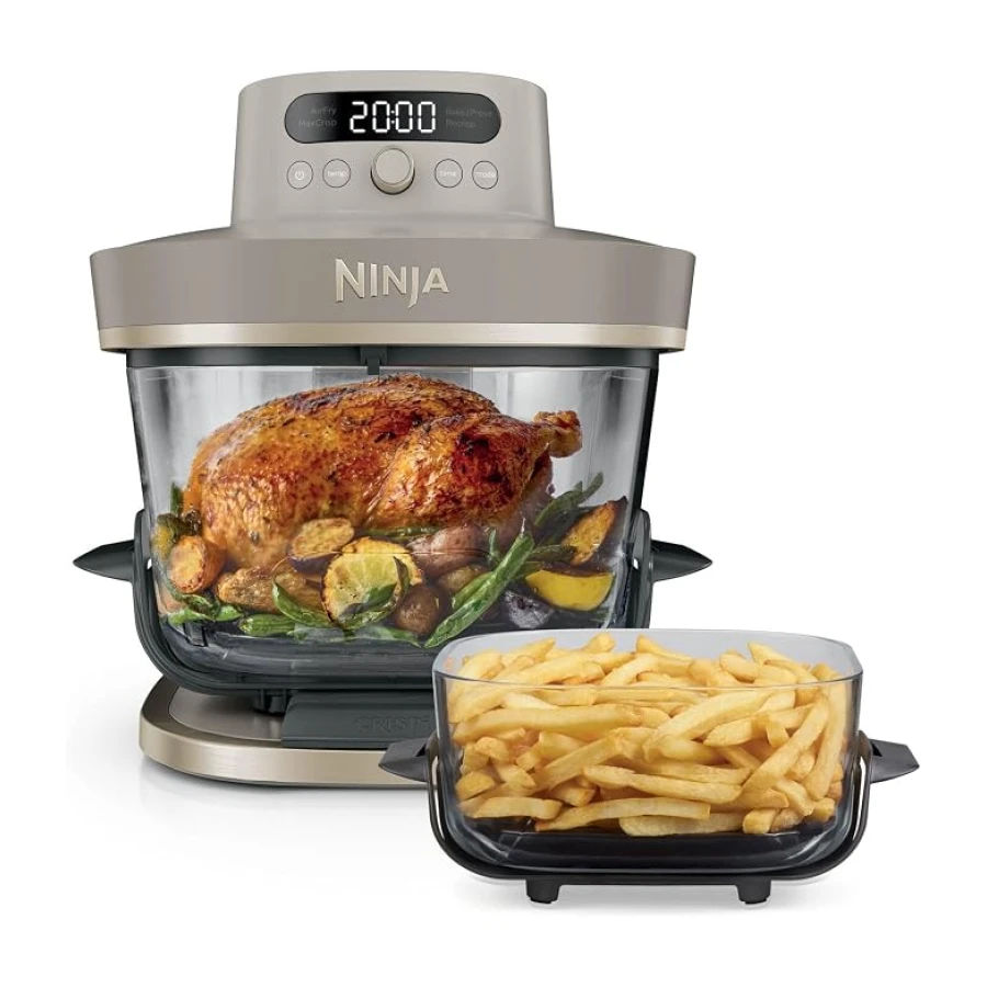 Ninja CRISPi PRO XL, Freidora de Aire, Dorado Piedra, AS090EUSD | 5 Funciones de Cocción Predefinidas, Recipientes de Cocción de Cristal CleanCrisp de 5,7 y 2,3 L y Tapas para Almacenamiento