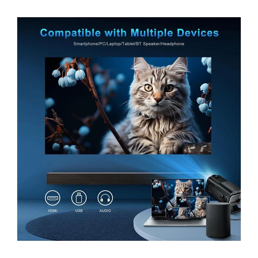 Proyector 4K, Mini Proyector con WiFi 6 BT 5.4, Portátil Videoproyector con Android 11.0 y Keystone Automático, 230 ANSI Enfoque Eléctrico, Compatible con HDMI/USB/TV Stick/Laptop, Negro