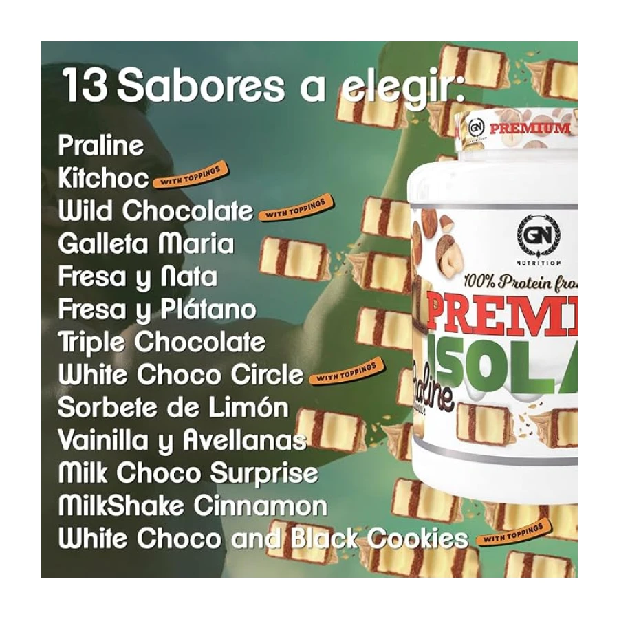 GN Nutrition Premium Isolate 100% 2kg | Sabor PRALINE | Aislado de suero de leche de ISOLAC | Mejora tus entrenamientos | Recuperación Muscular