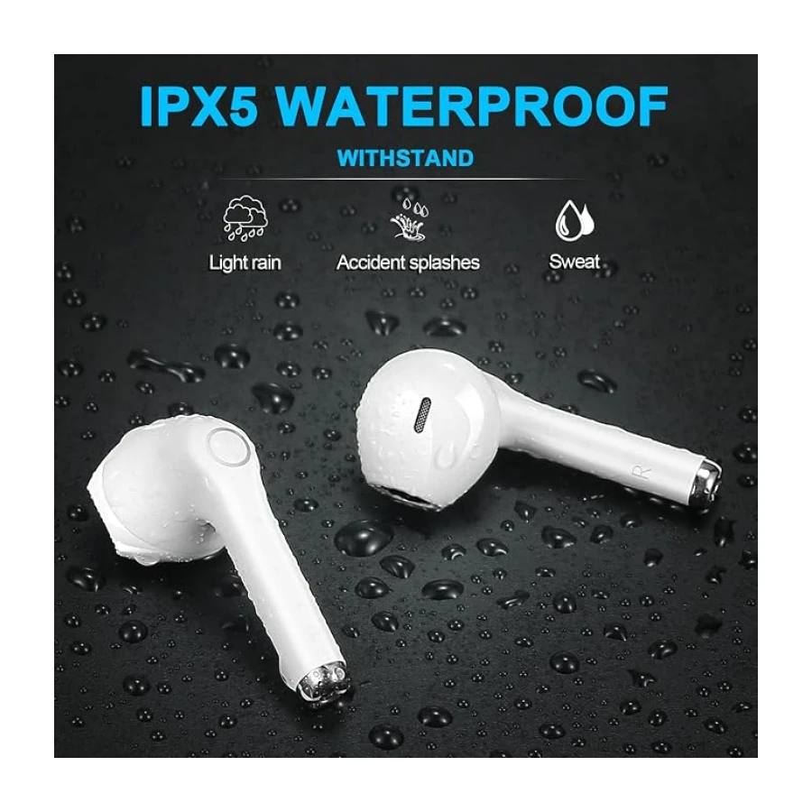 yobola Auriculares Inalámbricos Bluetooth, In Ear Cascos con HiFi Estéreo | Control Táctil, Micrófono Incorporado, IPX5 Impermeable, Mini Cómodo, USB-C, para Apple AirPods Android Deportivos, Blanco