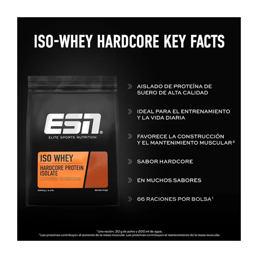 ESN IsoWhey Hardcore Protein, Chocolate, 2kg | Hasta 26 g de proteína por porción, made in Germany