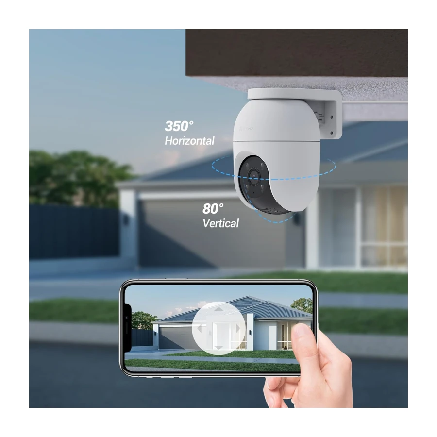 EZVIZ Cámara Vigilancia WiFi Exterior 360°,2K+ Cámara IP de Seguridad,Visión Nocturna a Color,Detección IA de Personas/Vehículos,Seguimiento Zoom Auto,Audio Bidireccional,Sirena, Alexa/Google,C8c 4MP