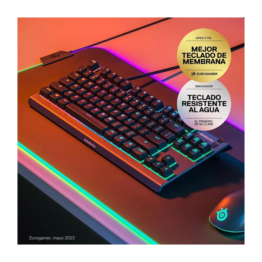 SteelSeries Apex 3 TKL - Teclado Gaming - Factor forma compacto TKL de esports - Iluminación RGB de 8 zonas - Teclado americano (QWERTY)