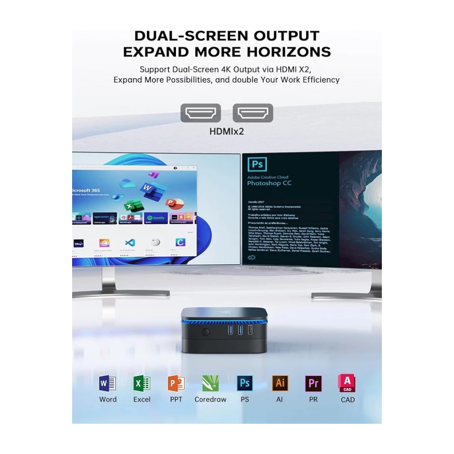 ACEMAGICIAN AK1PLUS Mini PC, Intel N5030(3,1 GHz) 12GB LPDDR4 256GB SSD | Mini Ordenadores Doble Pantalla 4K@60Hz (2×HDMI 2.0), WiFi 5, BT 4.2, LAN – para Oficina y Hogar
